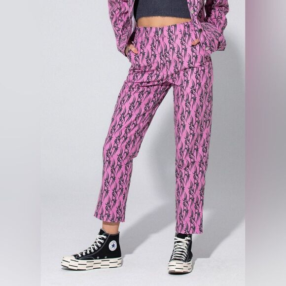 DollsKill Local Heroes Tribal Love Pink Straight Leg Pants Size Small - Picture 1 of 12